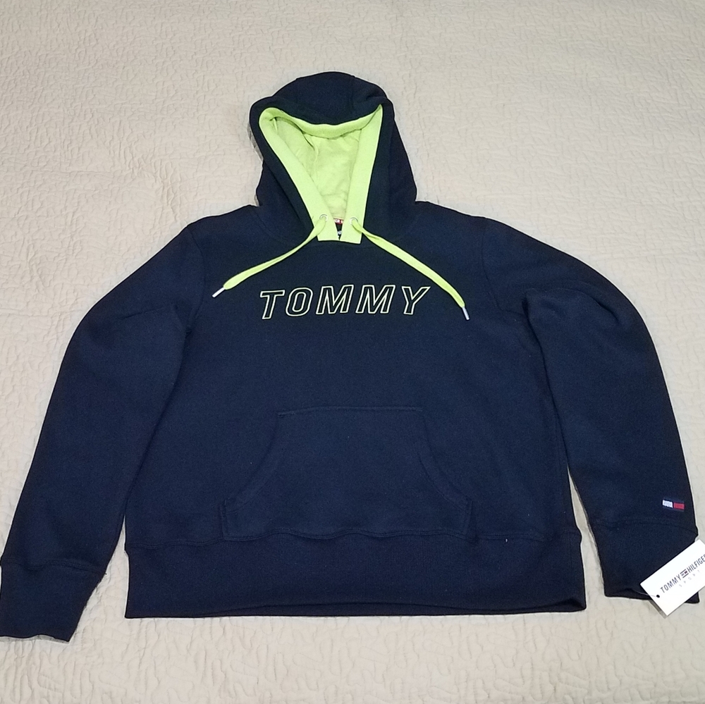 Retro Tommy Hilfiger Neon Logo hoodie Size L - Picture 2 of 6